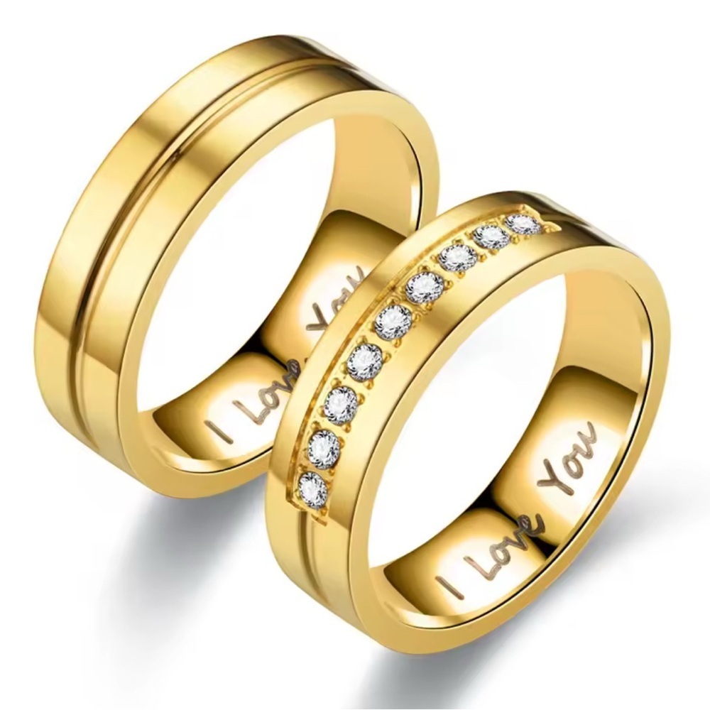 18K Gold Wedding Bridal Band Engagement Ring With Pave Diamond Inlay Unisex - Picture 2 of 7